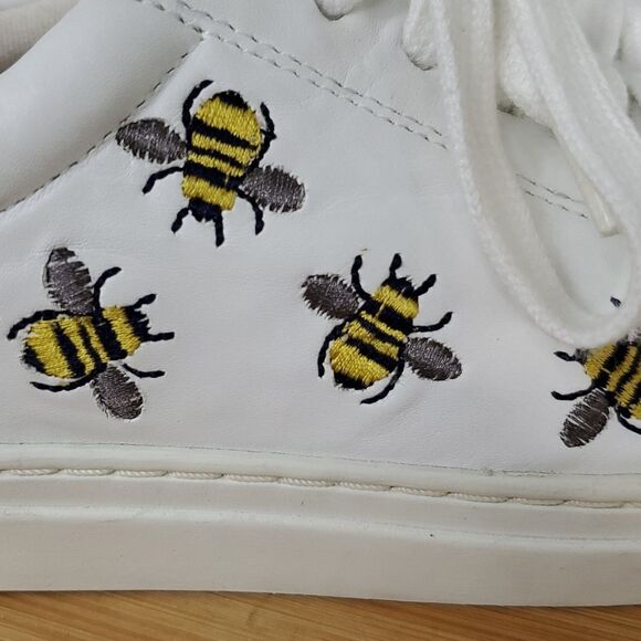 Boden Hollie White Leather Embroidered Bee Sneakers Women's Size EU 38 - Picture 4 of 12